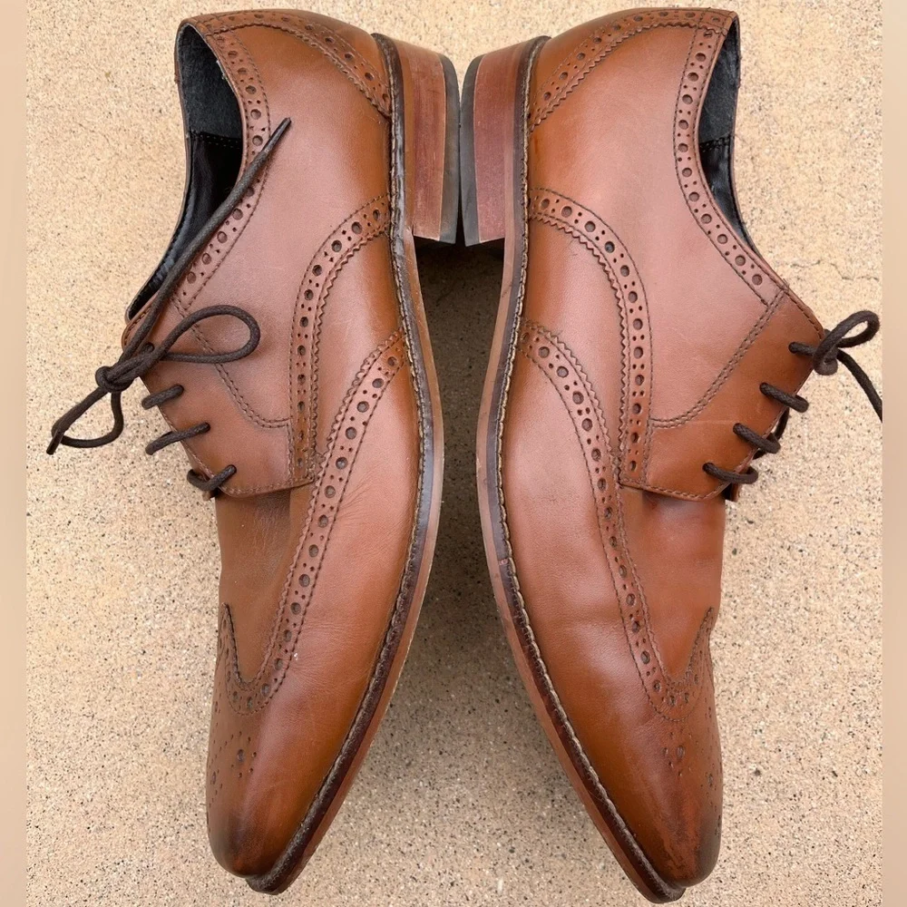 Florsheim Tan Brown Oxford Wingtip Mens Sz 10 D Dress Shoes Office Formal Laces